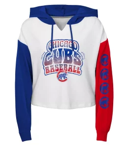 Girls Youth White Chicago Cubs Color Run Cropped Hooded Sweatshirt