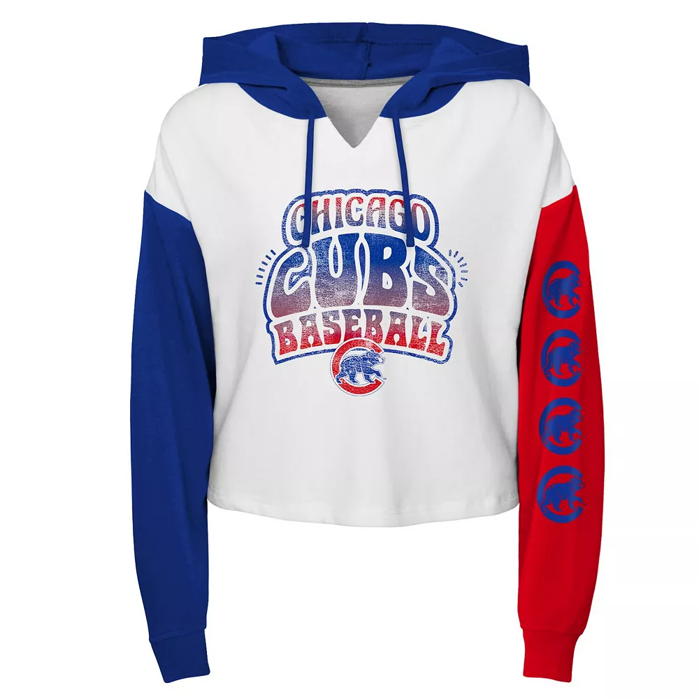 Girls Youth White Chicago Cubs Color Run Cropped Hooded Sweatshirt 1 Girls Youth White Chicago Cubs Color Run Cropped Hooded Sweatshirt