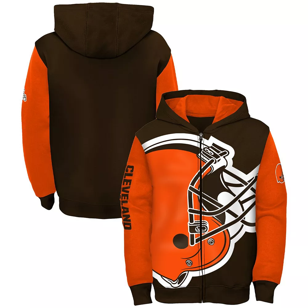 Youth Brown/Orange Cleveland Browns Poster Board Full-Zip Hoodie 2 Youth Brown/Orange Cleveland Browns Poster Board Full-Zip Hoodie - Image 2
