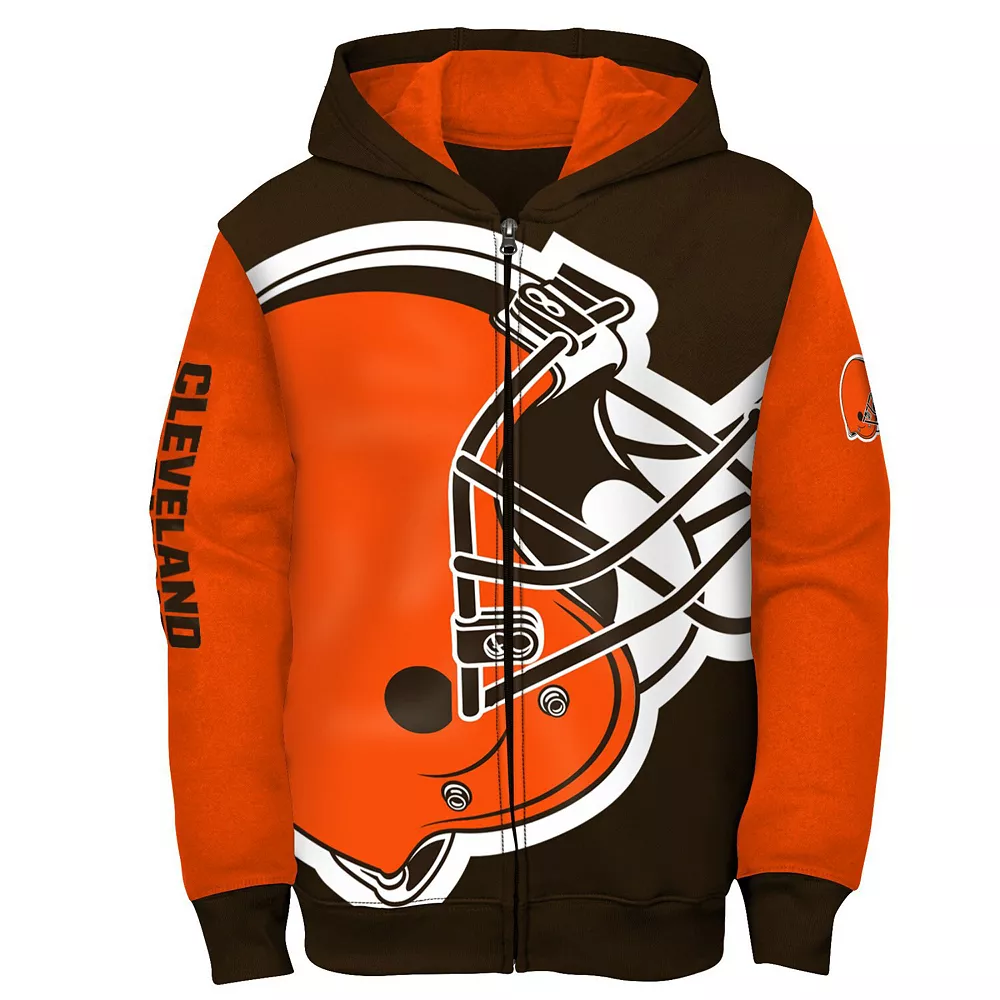 Youth Brown/Orange Cleveland Browns Poster Board Full-Zip Hoodie 3 Youth Brown/Orange Cleveland Browns Poster Board Full-Zip Hoodie - Image 3