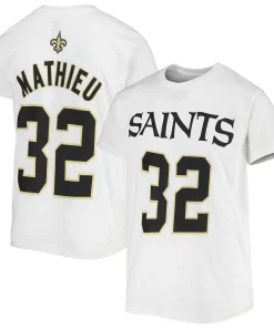 Youth Tyrann Mathieu White New Orleans Saints Mainliner Player Name & Number T-Shirt