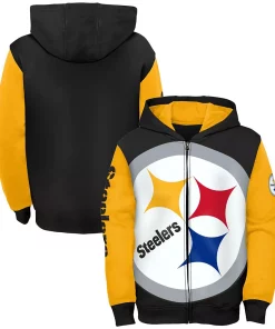 Youth Black/Gold Pittsburgh Steelers Poster Board Full-Zip Hoodie -MLB Shop 5982078 ALT