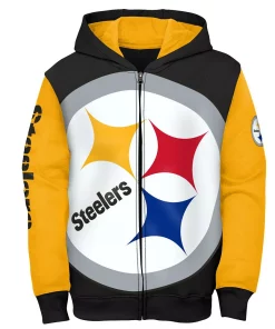 Youth Black/Gold Pittsburgh Steelers Poster Board Full-Zip Hoodie -MLB Shop 5982078 ALT2