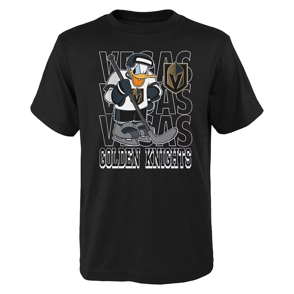 Youth Black Vegas Golden Knights Disney Donald Duck Three-Peat T-Shirt 1 Youth Black Vegas Golden Knights Disney Donald Duck Three-Peat T-Shirt
