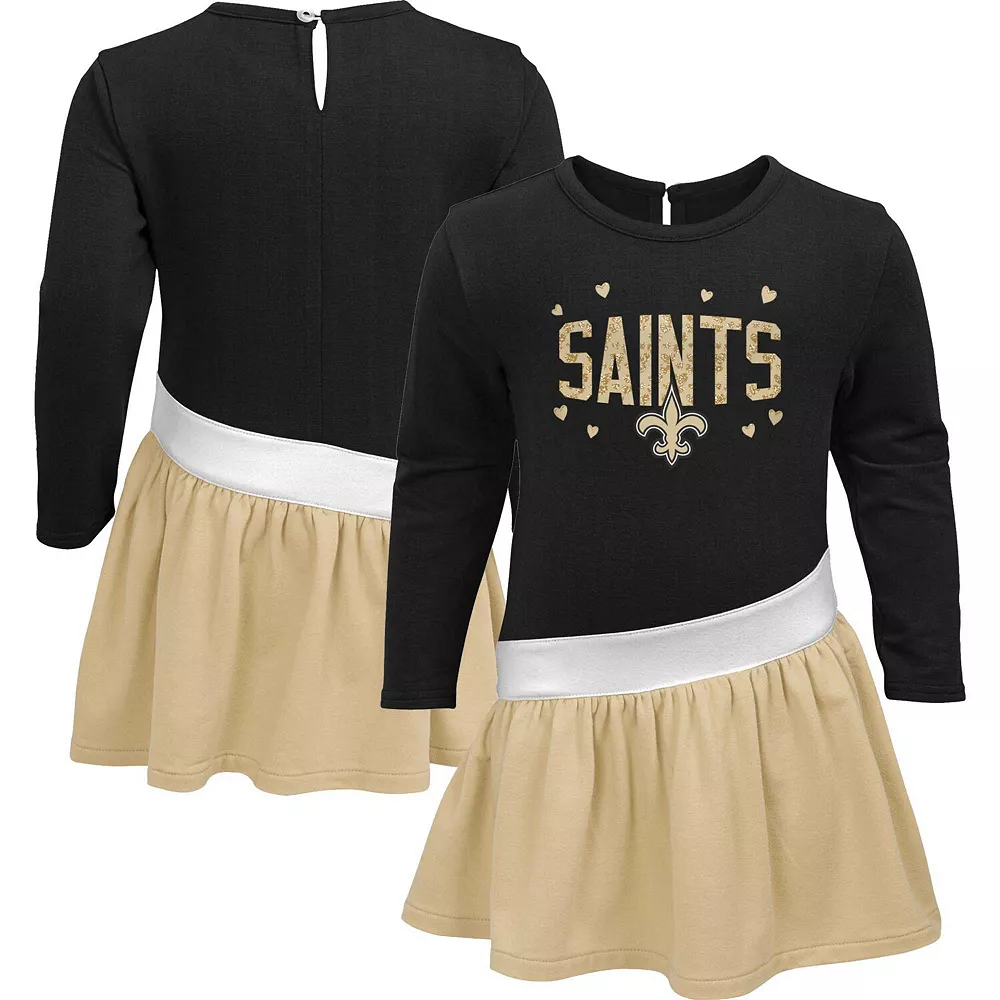 Girls Toddler Black/Gold New Orleans Saints Heart To Heart Jersey Tunic Dress 1 Girls Toddler Black/Gold New Orleans Saints Heart To Heart Jersey Tunic Dress