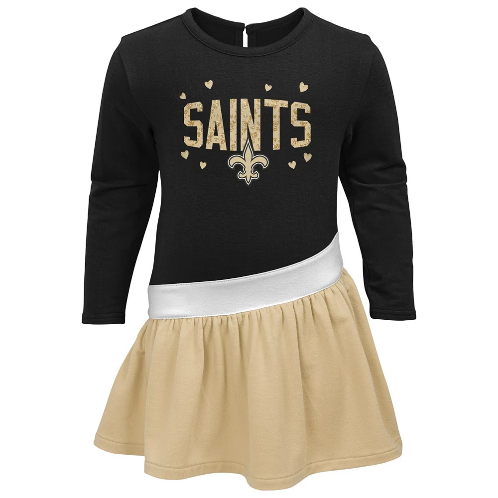 Girls Toddler Black/Gold New Orleans Saints Heart To Heart Jersey Tunic Dress 3 Girls Toddler Black/Gold New Orleans Saints Heart To Heart Jersey Tunic Dress - Image 3