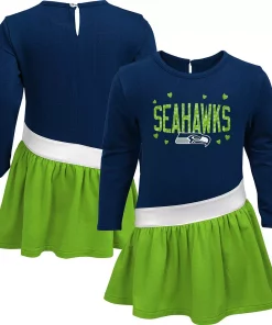 Girls Toddler College Navy/Neon Green Seattle Seahawks Heart To Heart Jersey Tunic Dress -MLB Shop 5983172 ALT