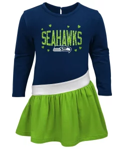 Girls Toddler College Navy/Neon Green Seattle Seahawks Heart To Heart Jersey Tunic Dress -MLB Shop 5983172 ALT2