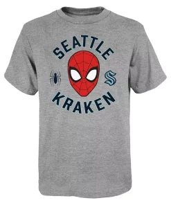 Youth Heather Gray Seattle Kraken Mighty Spidey Marvel T-Shirt
