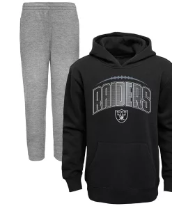 Toddler Black/Heather Gray Las Vegas Raiders Double-Up Pullover Hoodie & Pants Set