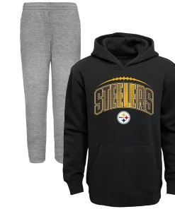 Toddler Black/Heather Gray Pittsburgh Steelers Double-Up Pullover Hoodie & Pants Set