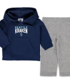 Toddler Deep Sea Blue/Heathered Gray Seattle Kraken Fan Flare Pullover Hoodie & Pants Set
