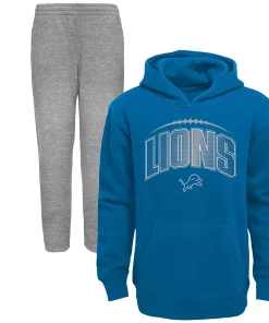 Alternative view of Toddler Blue/Heather Gray Detroit Lions Double-Up Pullover Hoodie & Pants Set