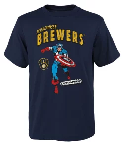 Youth Navy Milwaukee Brewers Team Captain America Marvel T-Shirt