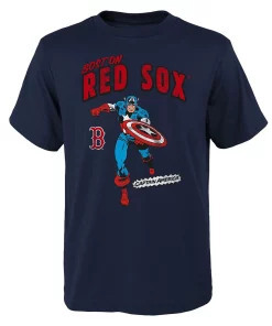 Youth Navy Boston Red Sox Team Captain America Marvel T-Shirt