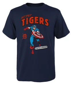 Youth Navy Detroit Tigers Team Captain America Marvel T-Shirt