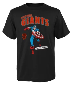 Youth Black San Francisco Giants Team Captain America Marvel T-Shirt