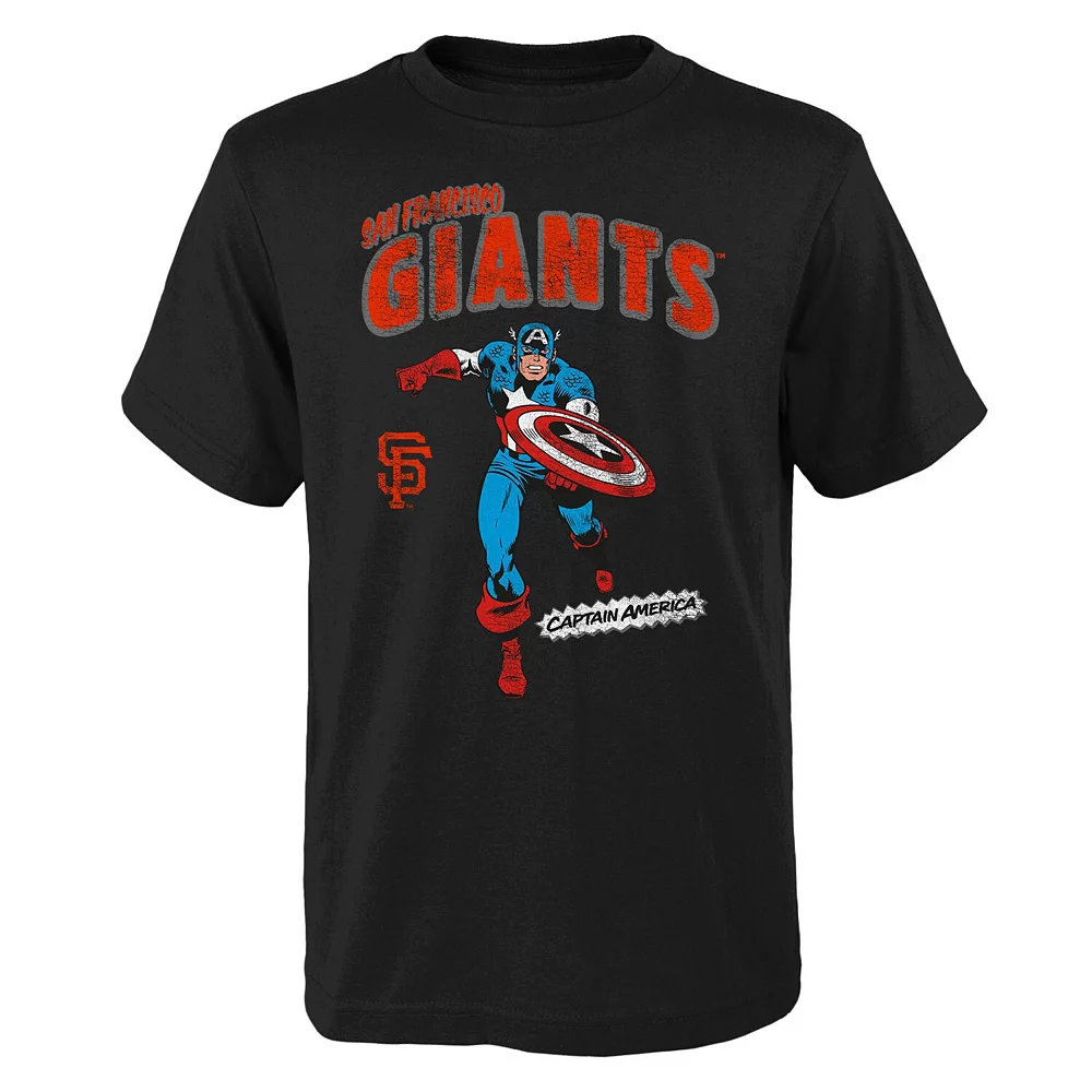 Youth Black San Francisco Giants Team Captain America Marvel T-Shirt 1 Youth Black San Francisco Giants Team Captain America Marvel T-Shirt