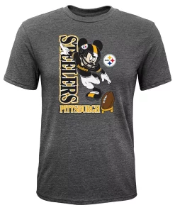 Youth Heathered Charcoal Pittsburgh Steelers Disney Kick Off Tri-Blend T-Shirt