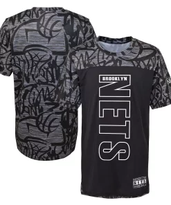 Youth Black Brooklyn Nets Court Mural T-Shirt -MLB Shop 6002310 ALT
