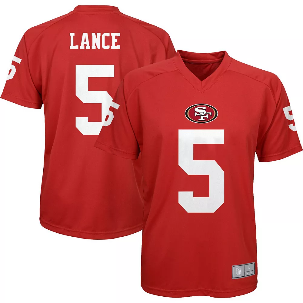 Youth Trey Lance Scarlet San Francisco 49ers Performance Name & Number Raglan V-Neck T-Shirt 1 Youth Trey Lance Scarlet San Francisco 49ers Performance Name & Number Raglan V-Neck T-Shirt