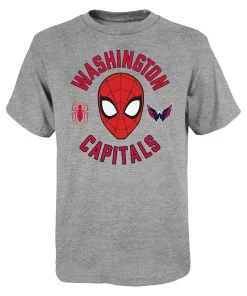 Youth Heather Gray Washington Capitals Mighty Spidey Marvel T-Shirt