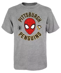 Youth Heather Gray Pittsburgh Penguins Mighty Spidey Marvel T-Shirt