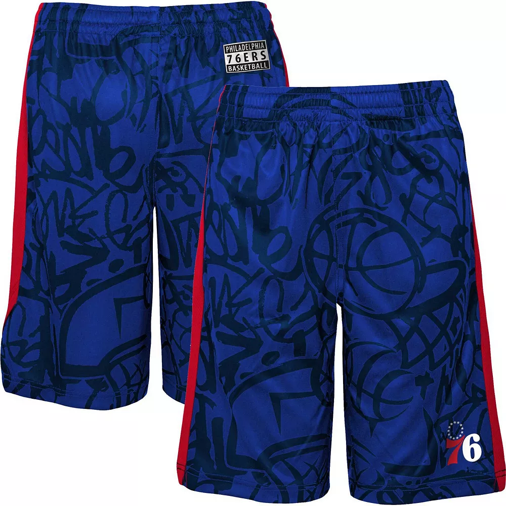 Youth Royal Philadelphia 76ers Scribble Dribble Baller Shorts 2 Youth Royal Philadelphia 76ers Scribble Dribble Baller Shorts - Image 2
