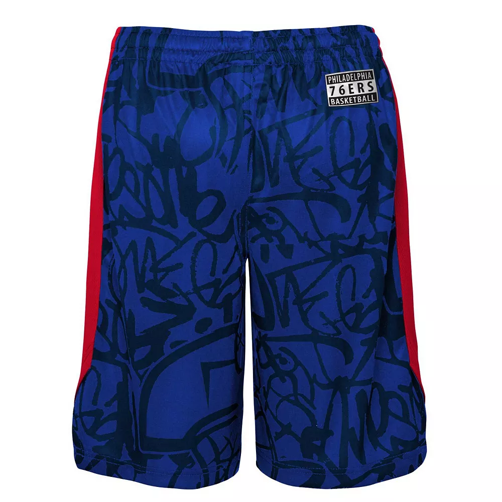 Youth Royal Philadelphia 76ers Scribble Dribble Baller Shorts 4 Youth Royal Philadelphia 76ers Scribble Dribble Baller Shorts - Image 4
