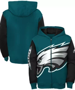 Alternative view of Youth Midnight Green/Black Philadelphia Eagles Poster Board Full-Zip Hoodie