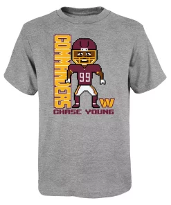 Youth Chase Young Heathered Gray Washington Commanders Pixel Player 2.0 T-Shirt