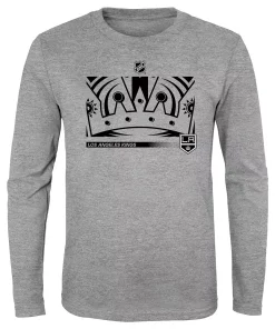 Youth Heather Gray Los Angeles Kings Authentic Pro Team Secondary Logo Long Sleeve T-Shirt