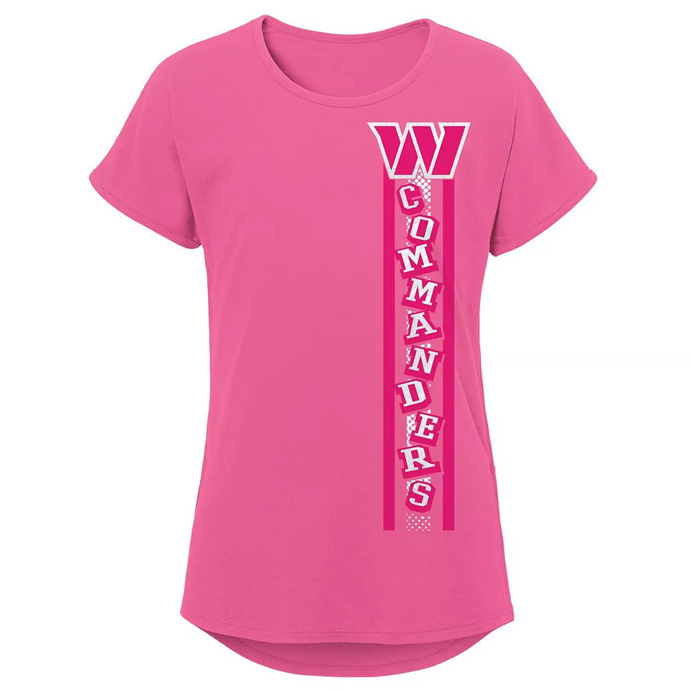 Girls Youth Pink Washington Commanders Logo Fair Catch Dolman T-Shirt 1 Girls Youth Pink Washington Commanders Logo Fair Catch Dolman T-Shirt