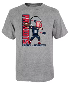 Youth Mac Jones Heathered Gray New England Patriots Pixel Player 2.0 T-Shirt