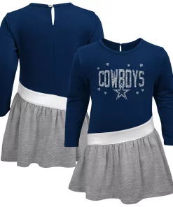 Alternative view of Girls Toddler Navy/Heather Gray Dallas Cowboys Heart To Heart Jersey Tunic Dress