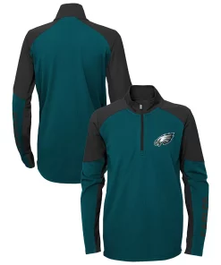 Youth Midnight Green/Black Philadelphia Eagles Audible Quarter-Zip Jacket