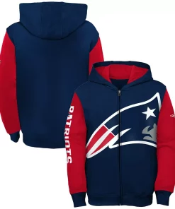 Youth Navy/Red New England Patriots Poster Board Full-Zip Hoodie