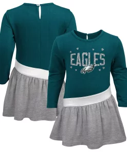 Alternative view of Girls Toddler Midnight Green/Heathered Gray Philadelphia Eagles Heart To Heart Jersey Tunic Dress