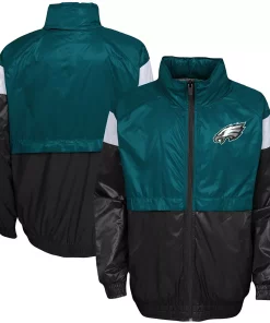 Youth Midnight Green/Black Philadelphia Eagles Goal Line Stance Full-Zip Hoodie Windbreaker