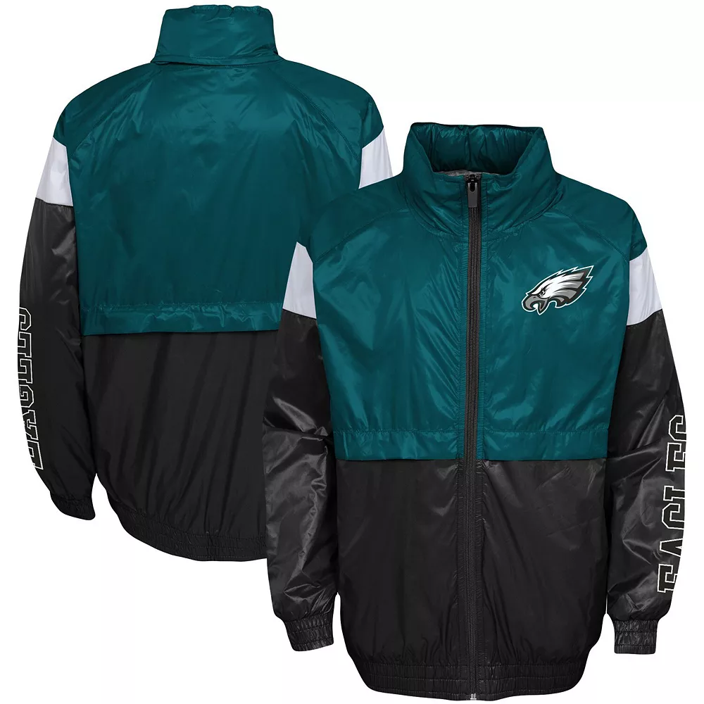 Youth Midnight Green/Black Philadelphia Eagles Goal Line Stance Full-Zip Hoodie Windbreaker 2 Youth Midnight Green/Black Philadelphia Eagles Goal Line Stance Full-Zip Hoodie Windbreaker - Image 2
