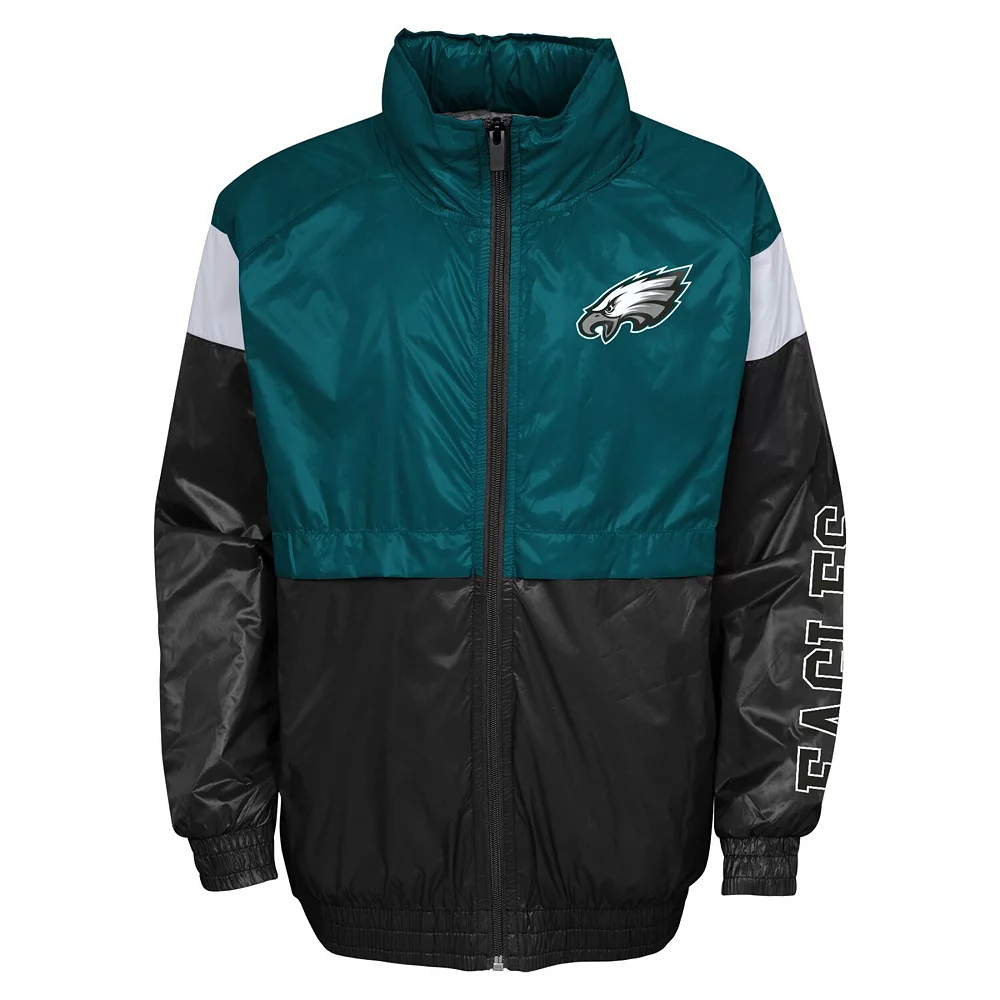 Youth Midnight Green/Black Philadelphia Eagles Goal Line Stance Full-Zip Hoodie Windbreaker 3 Youth Midnight Green/Black Philadelphia Eagles Goal Line Stance Full-Zip Hoodie Windbreaker - Image 3