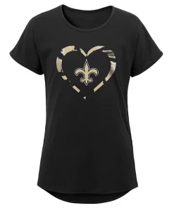 Girls Youth Black New Orleans Saints Tie-Dye Heart T-Shirt