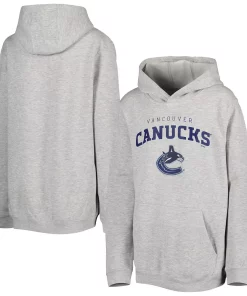 Youth Heather Gray Vancouver Canucks Team Lock Up Pullover Hoodie -MLB Shop 6077816 ALT
