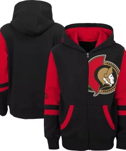 Youth Black Ottawa Senators Faceoff Color-Blocked Full-Zip Hoodie -MLB Shop 6078996 ALT