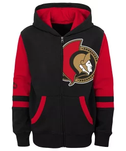 Youth Black Ottawa Senators Faceoff Color-Blocked Full-Zip Hoodie -MLB Shop 6078996 ALT2