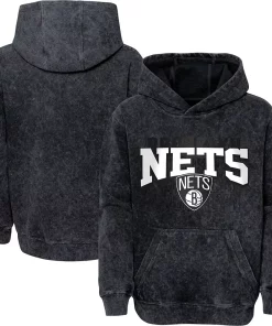 Youth Black Brooklyn Nets Mineral Wash Back-to-Back Pullover Hoodie