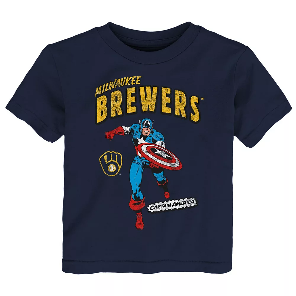 Toddler Navy Milwaukee Brewers Team Captain America Marvel T-Shirt 1 Toddler Navy Milwaukee Brewers Team Captain America Marvel T-Shirt