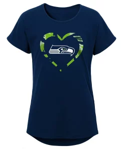 Girls Youth College Navy Seattle Seahawks Tie-Dye Heart T-Shirt