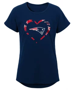Girls Youth Navy New England Patriots Tie-Dye Heart T-Shirt