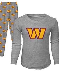 Alternative view of Toddler Heathered Gray Washington Commanders Long Sleeve T-Shirt & Pants Sleep Set